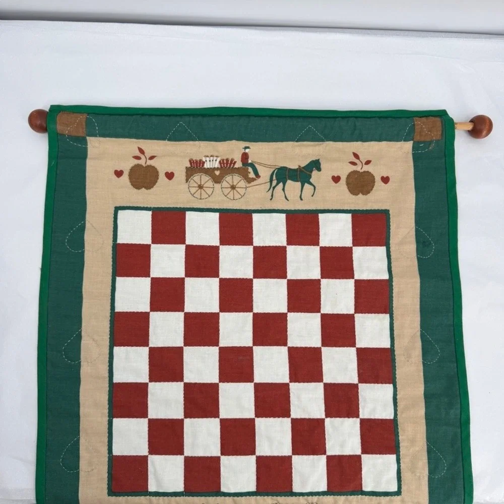 Amish Gameboard Checkerboard Horse Fabric Panel Wall Hanging Carriage